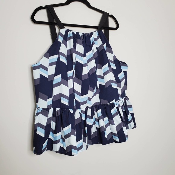 PETER SOM for ANTHROPOLOGIE • Blue Geometric Print Nikola Flounce Cami Sz PL - Picture 4 of 11